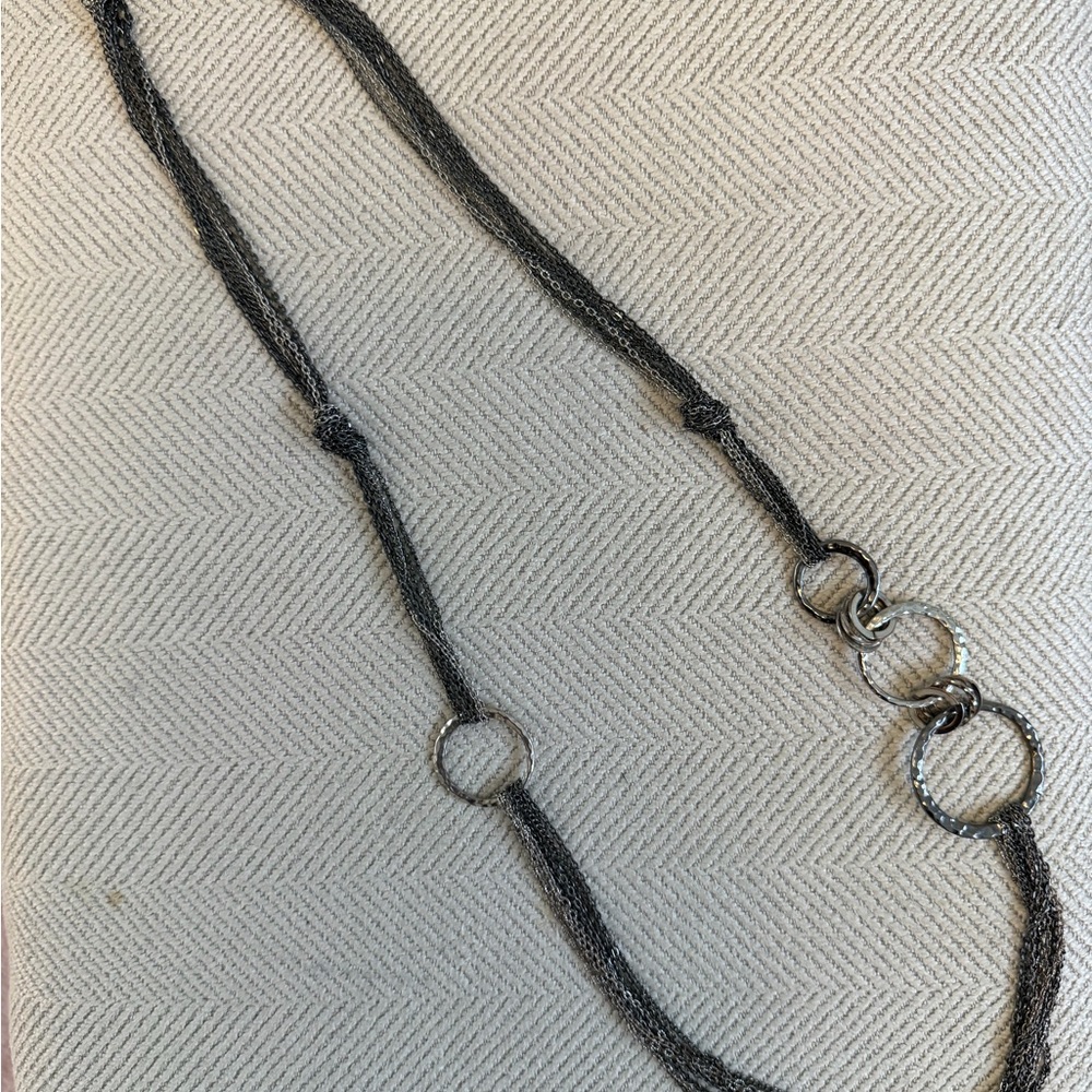 Multi-Chain Silver Gunmetal Necklace with Interlocking Rings